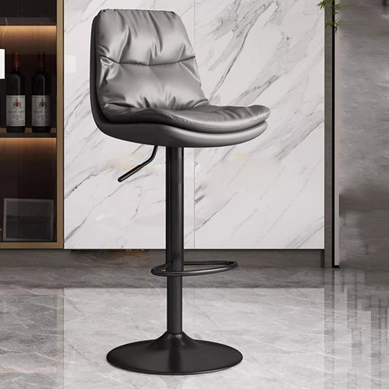Contemporary Leather Round Metal Adjustable Swivel Bar Stool