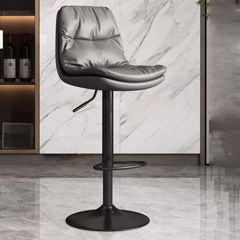 Contemporary Leather Round Metal Adjustable Swivel Bar Stool