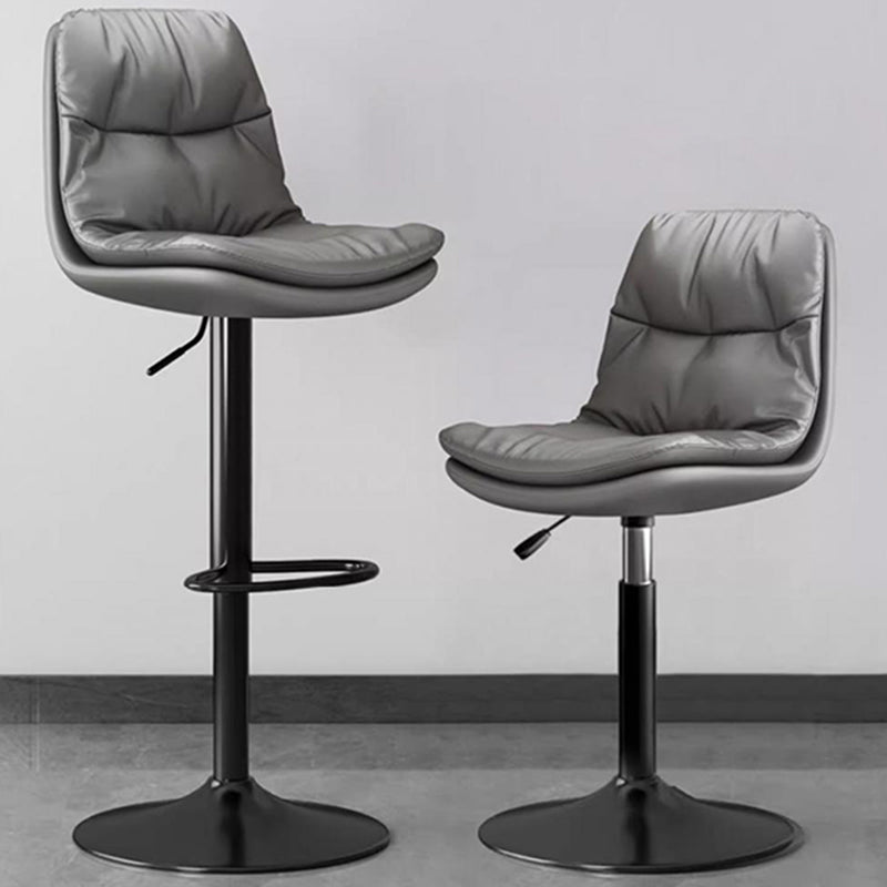 Contemporary Leather Round Metal Adjustable Swivel Bar Stool