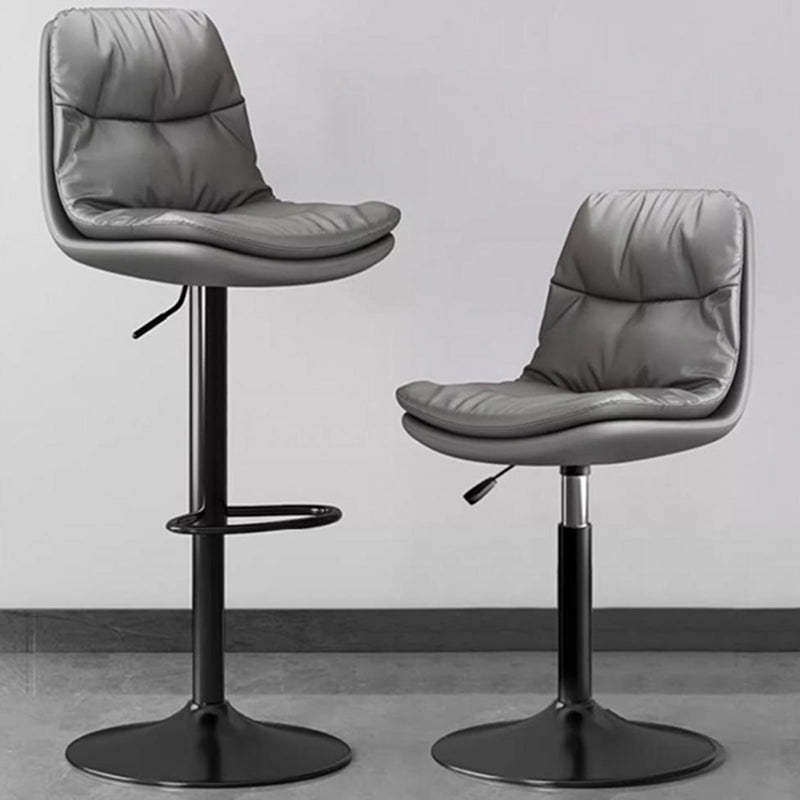 Contemporary Leather Round Metal Adjustable Swivel Bar Stool