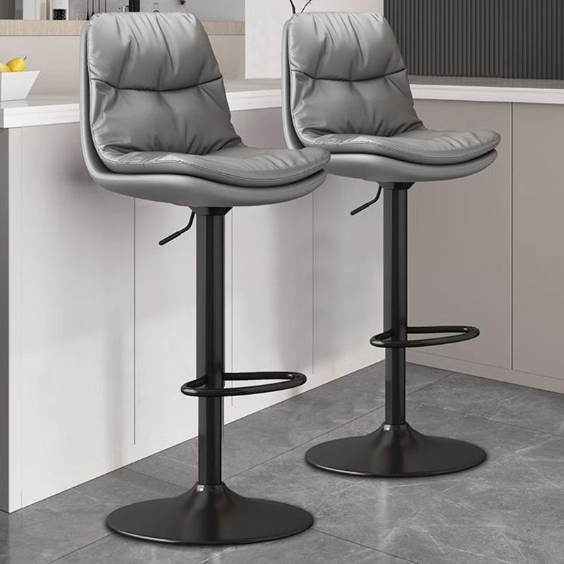 Contemporary Leather Round Metal Adjustable Swivel Bar Stool
