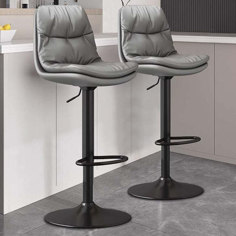 Contemporary Leather Round Metal Adjustable Swivel Bar Stool