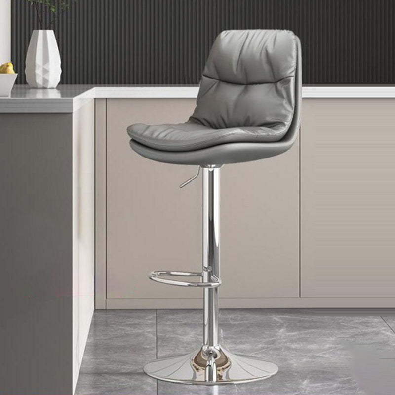 Contemporary Leather Round Metal Adjustable Swivel Bar Stool — Chrome Base