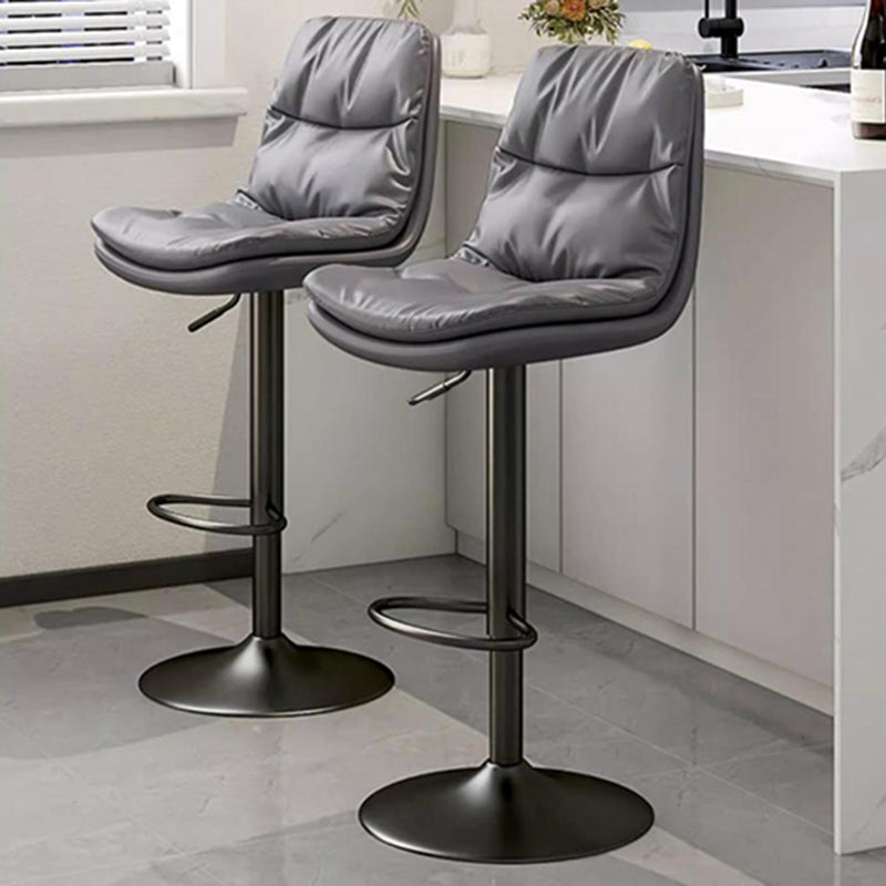 Contemporary Leather Round Metal Adjustable Swivel Bar Stool
