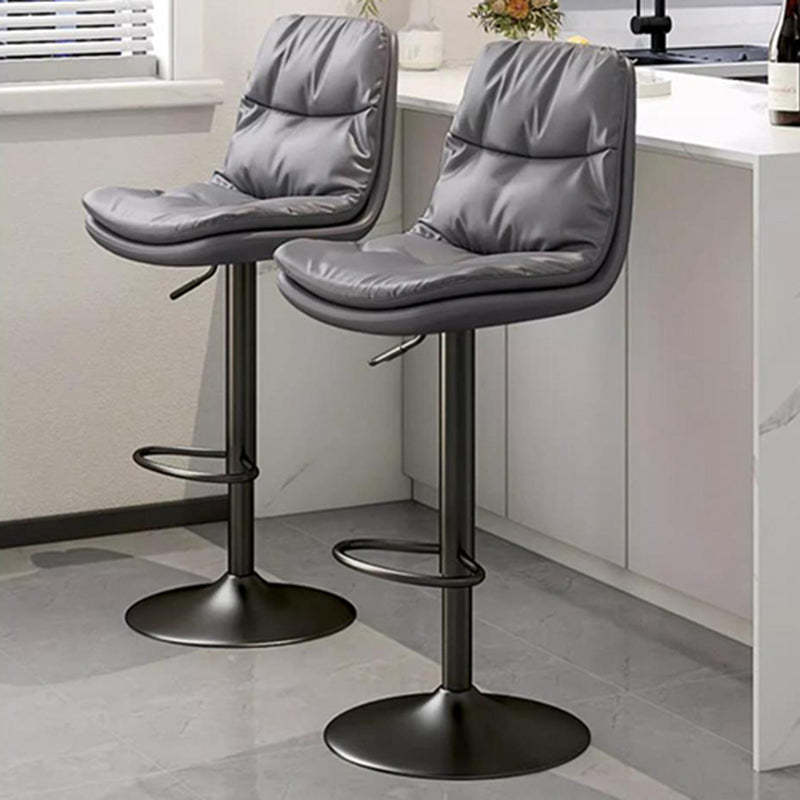 Contemporary Leather Round Metal Adjustable Swivel Bar Stool