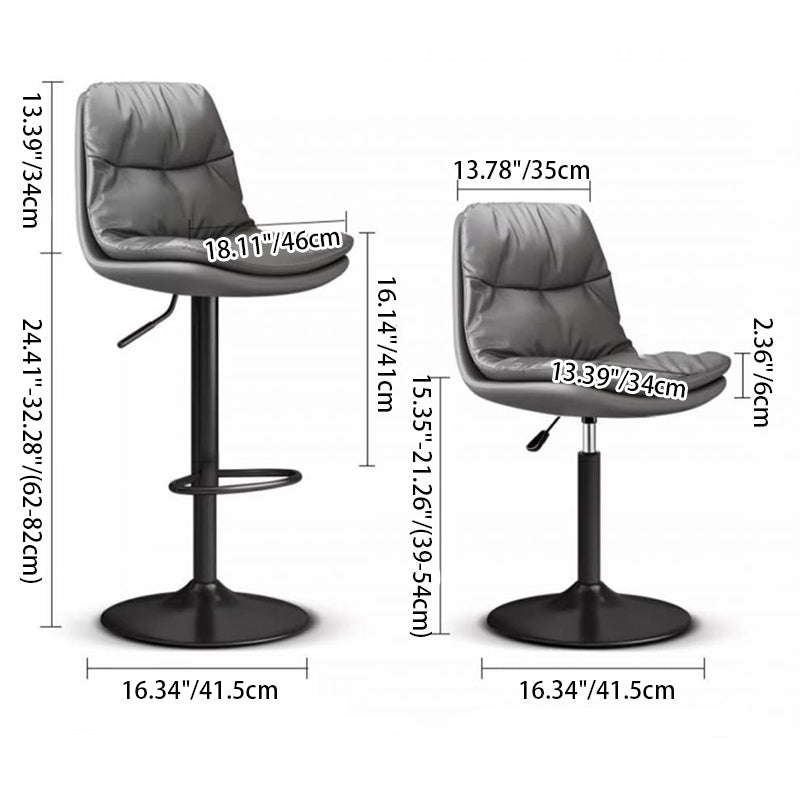 Contemporary Leather Round Metal Adjustable Swivel Bar Stool — Black Base