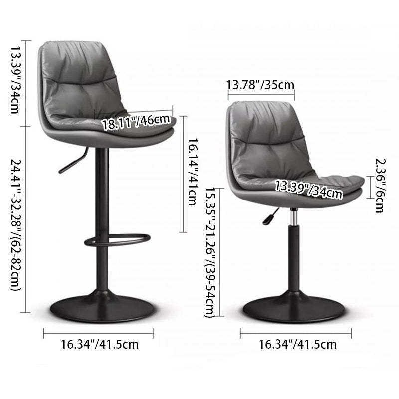 Contemporary Leather Round Metal Adjustable Swivel Bar Stool — Black Base
