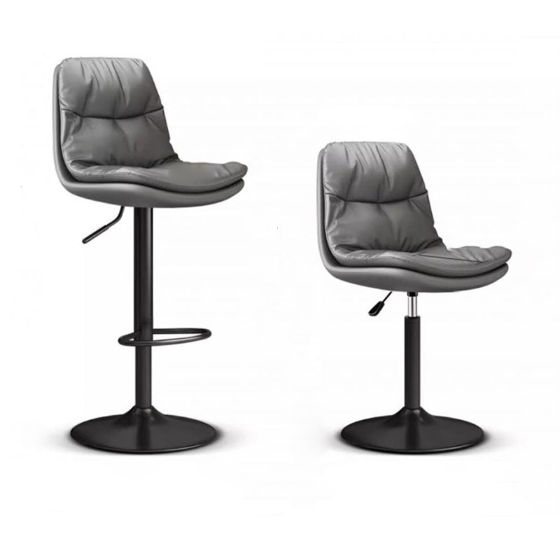 Contemporary Leather Round Metal Adjustable Swivel Bar Stool