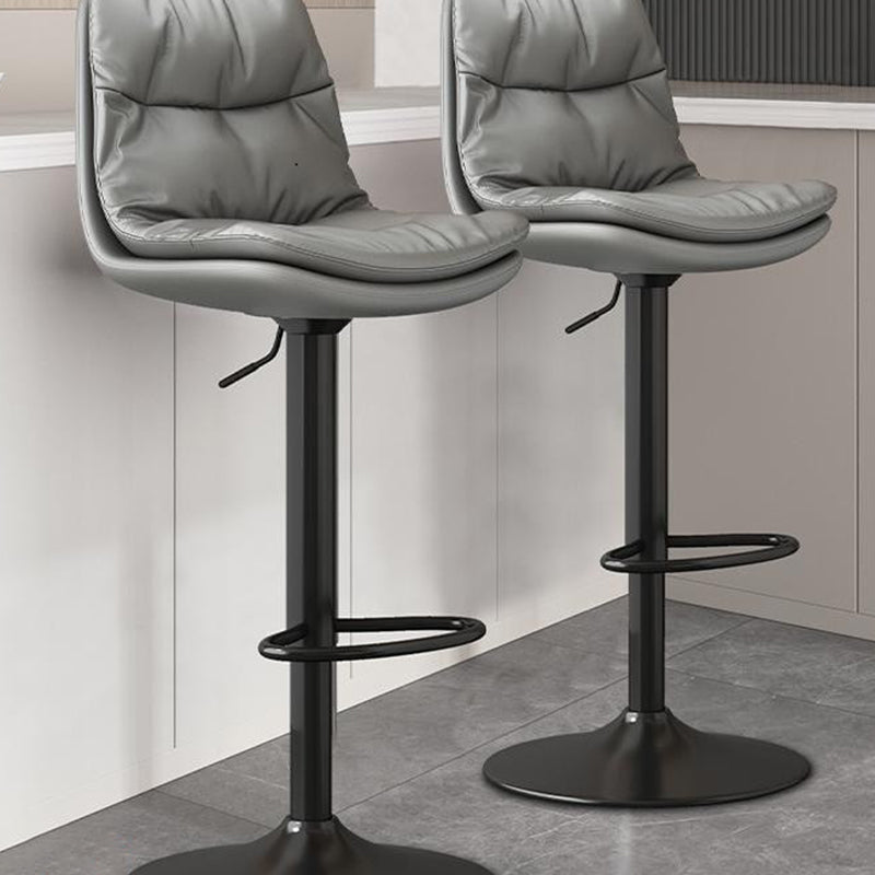 Contemporary Leather Round Metal Adjustable Swivel Bar Stool