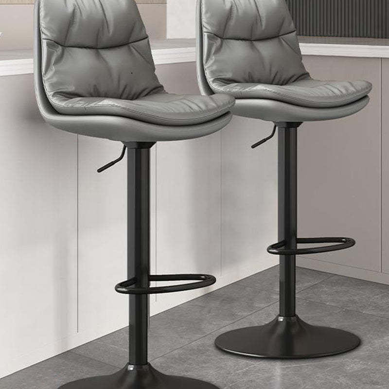 Contemporary Leather Round Metal Adjustable Swivel Bar Stool