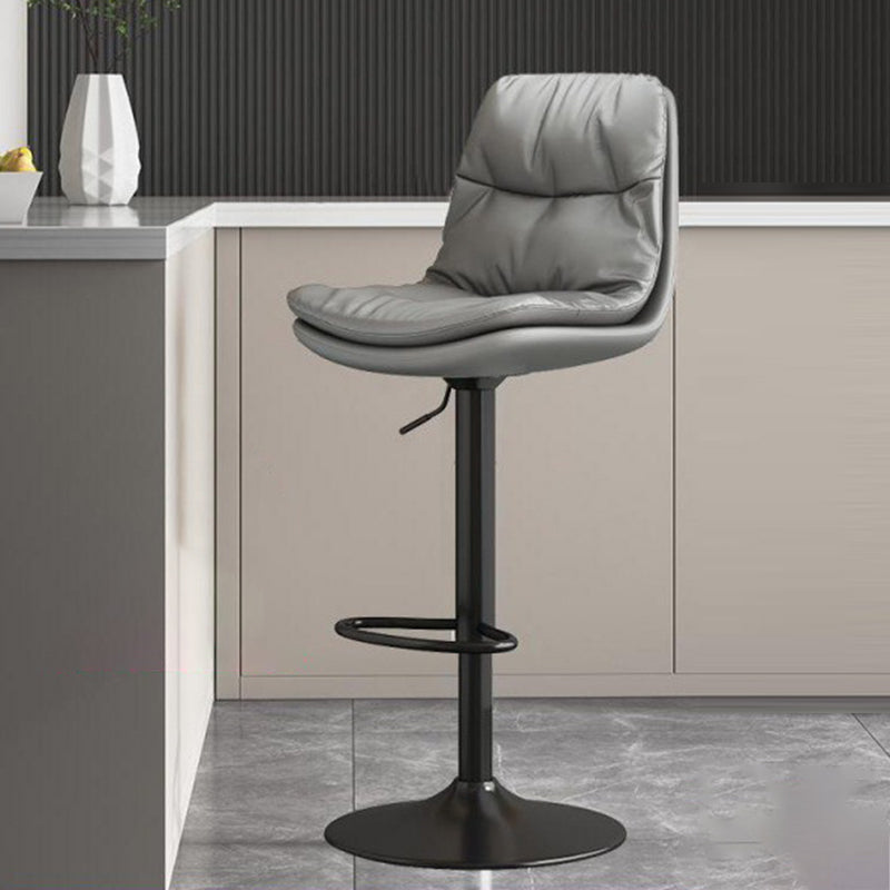 Contemporary Leather Round Metal Adjustable Swivel Bar Stool — Black Base