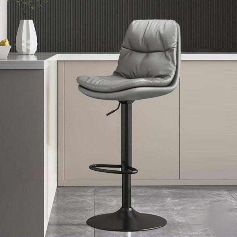 Contemporary Leather Round Metal Adjustable Swivel Bar Stool — Black Base