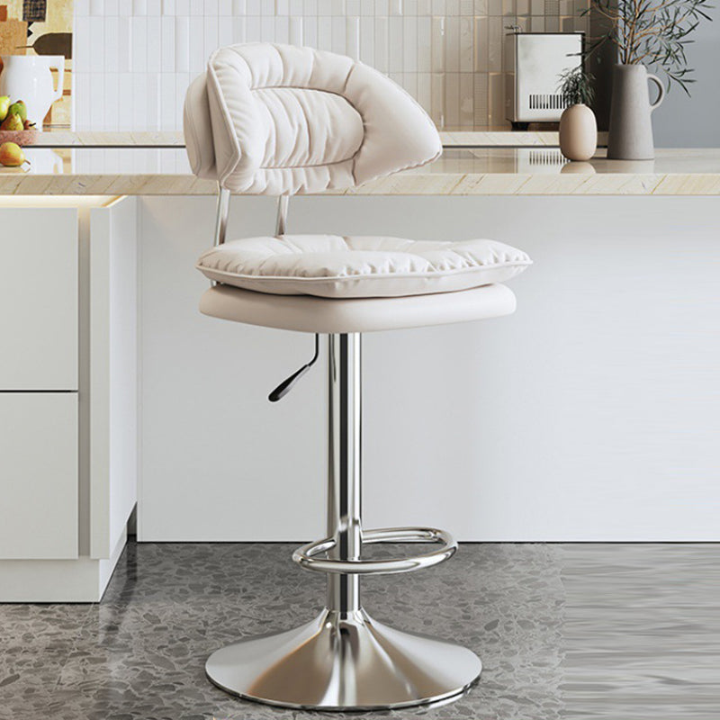 Nordic Fabric Round Metal Adjustable Bar Stool with Footrest — Blue Seat