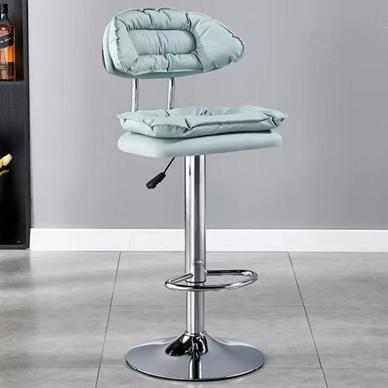 Nordic Fabric Round Metal Adjustable Bar Stool with Footrest — Light Gray Seat