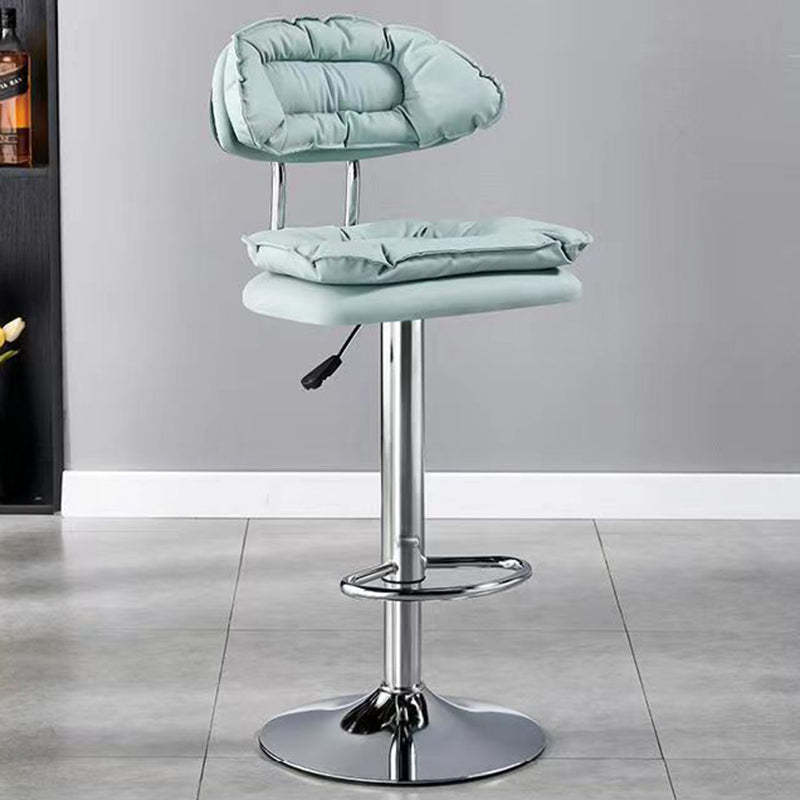 Nordic Fabric Round Metal Adjustable Bar Stool with Footrest — Light Gray Seat