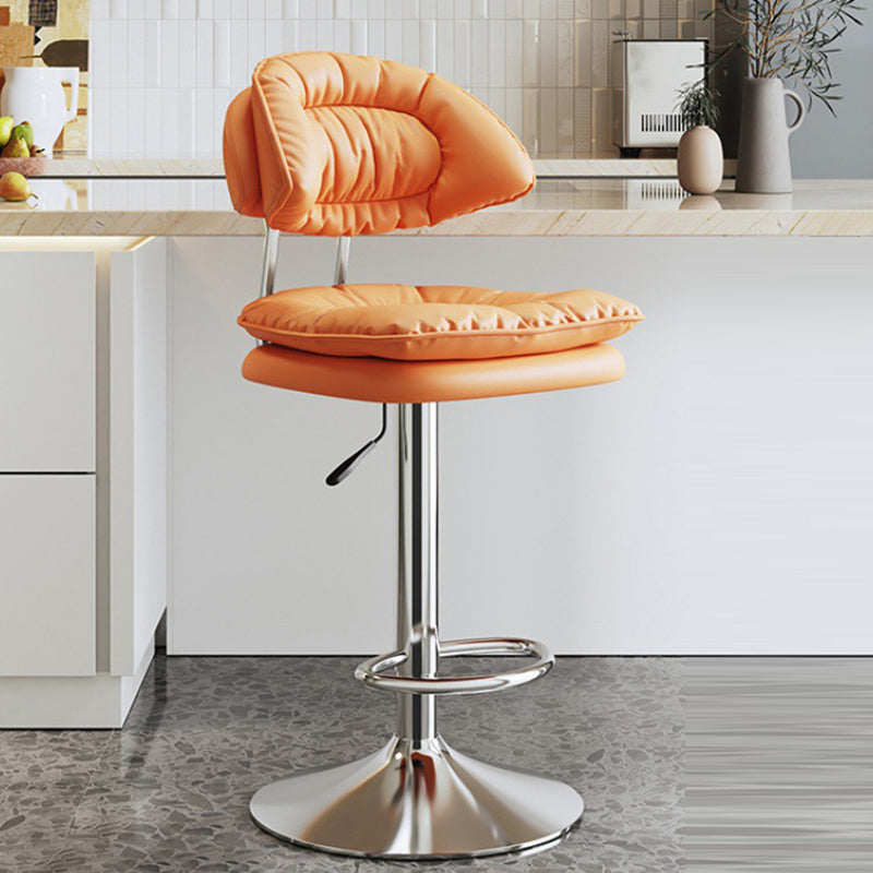 Nordic Fabric Round Metal Adjustable Bar Stool with Footrest — Dark Gray Seat