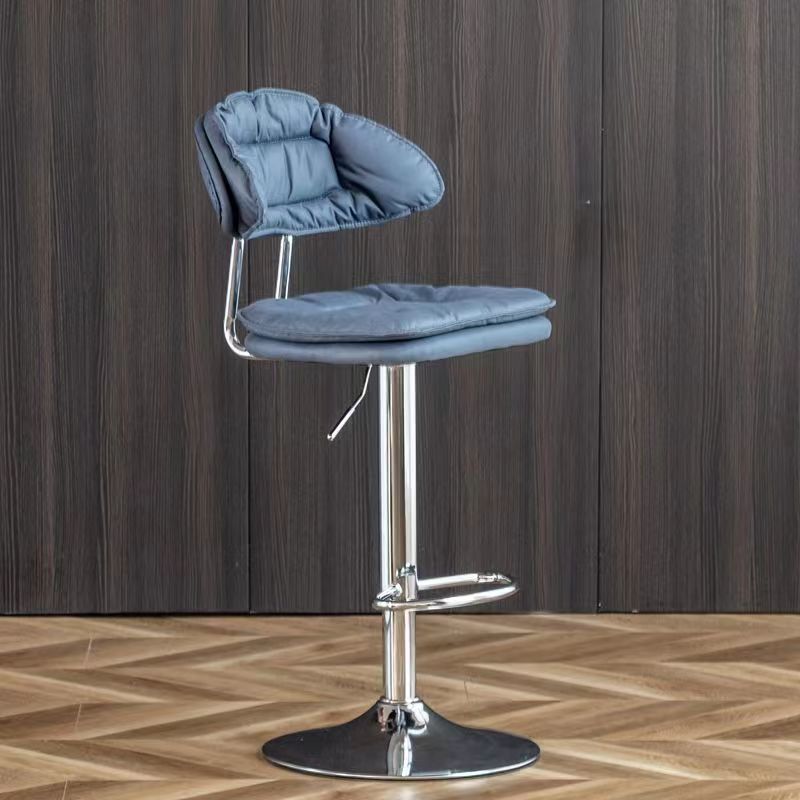 Nordic Fabric Round Metal Adjustable Bar Stool with Footrest