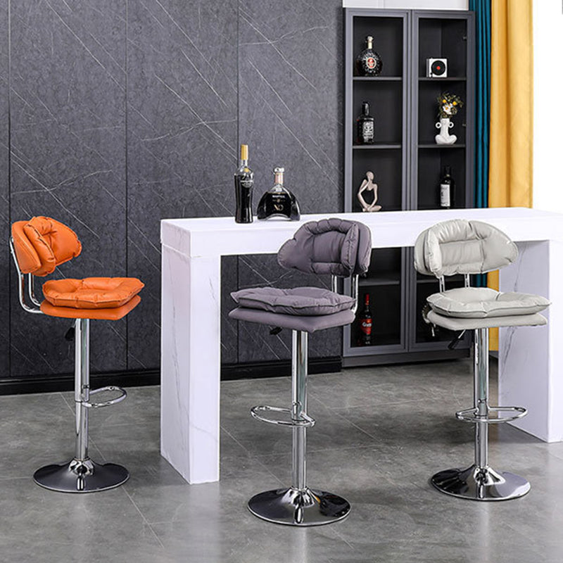 Nordic Fabric Round Metal Adjustable Bar Stool with Footrest — Dark Blue Seat