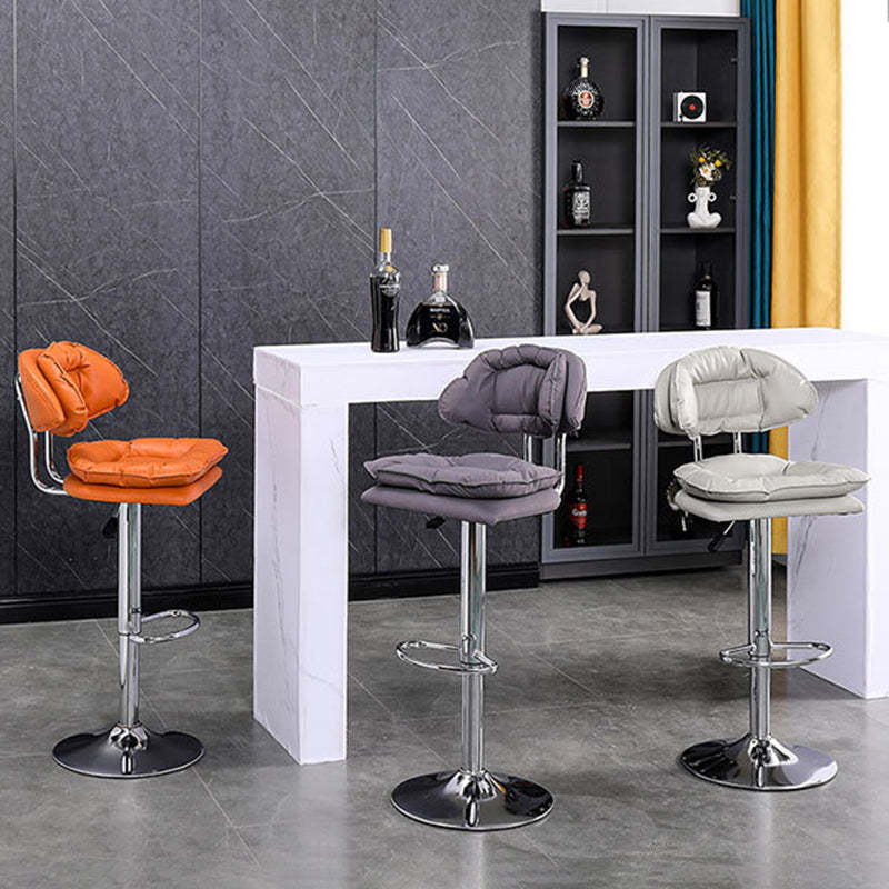 Nordic Fabric Round Metal Adjustable Bar Stool with Footrest — Dark Blue Seat