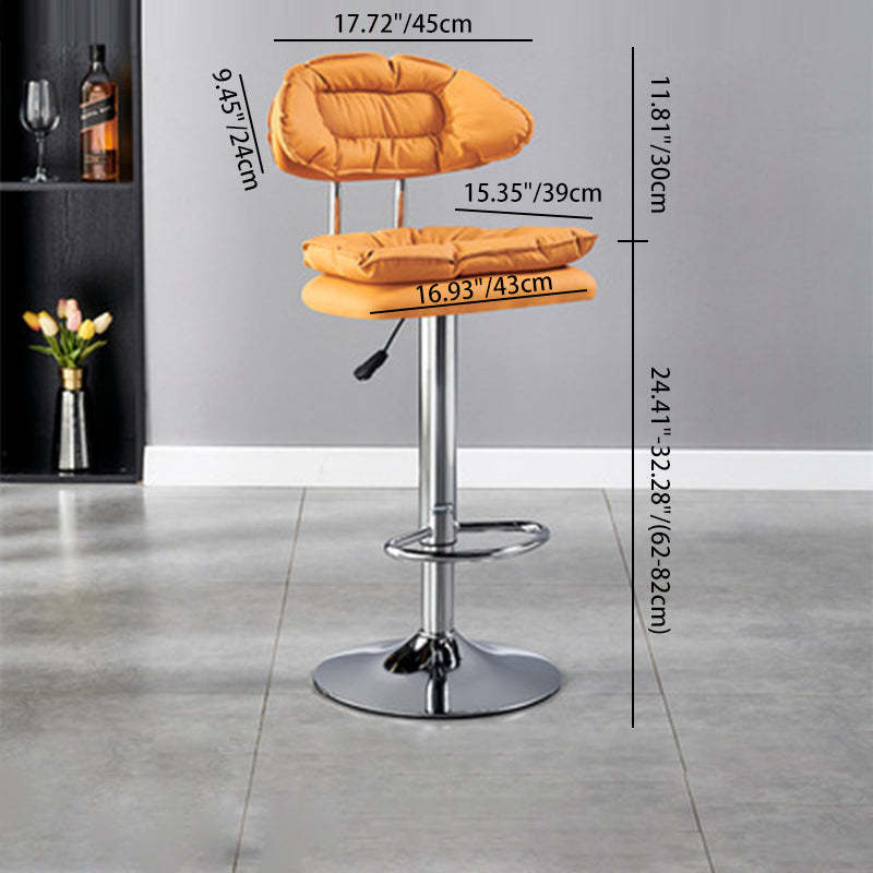 Nordic Fabric Round Metal Adjustable Bar Stool with Footrest — Beige Seat