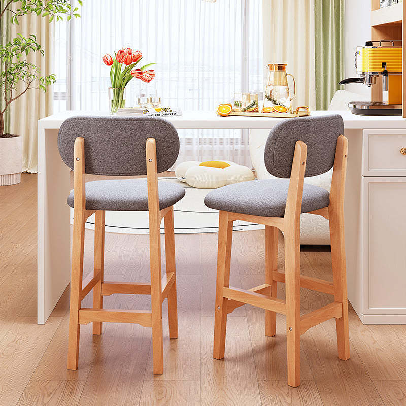 Japanese Wood PU Leather Bar Stool — Smoky Gray Fabric Seat