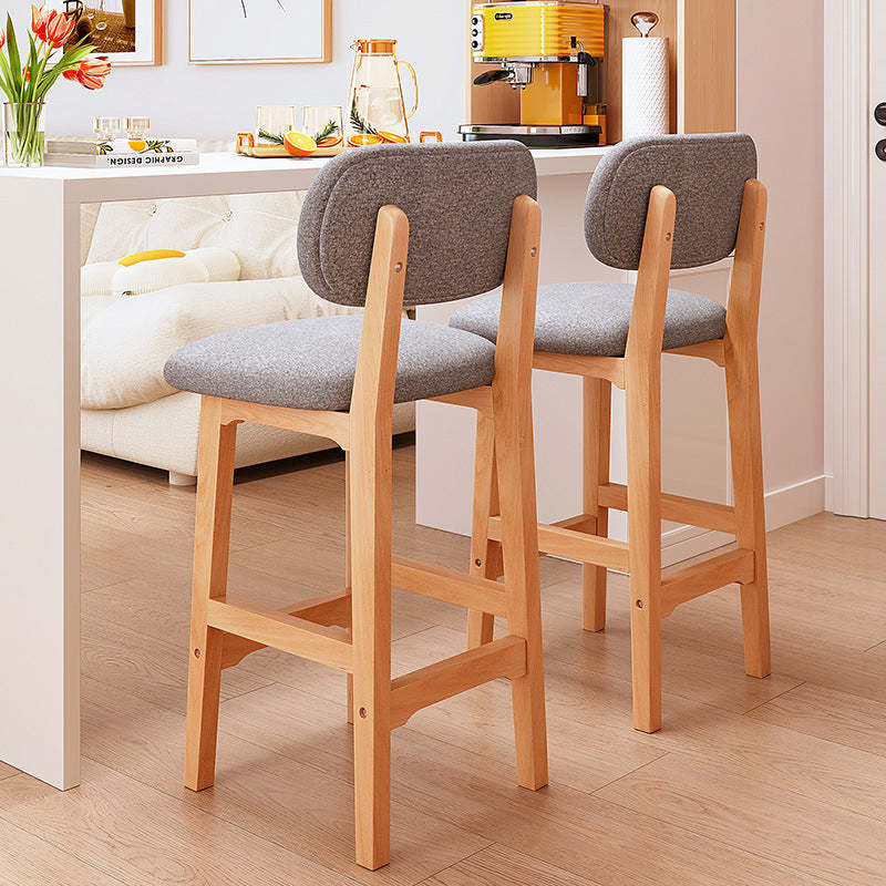 Japanese Wood PU Leather Bar Stool — Smoky Gray Fabric Seat