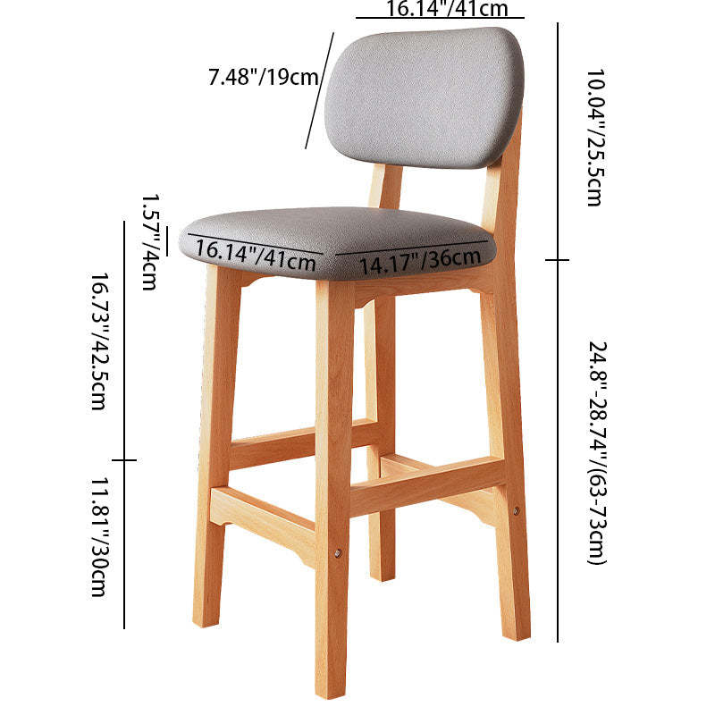 Japanese Wood PU Leather Bar Stool — Light Gray Leather Seat