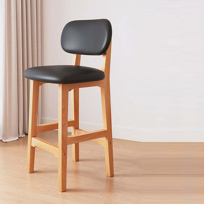 Japanese Wood PU Leather Bar Stool — Black PU Leather Seat