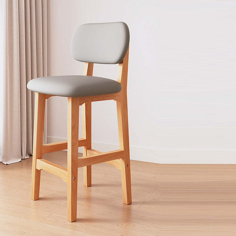 Japanese Wood PU Leather Bar Stool — Black PU Leather Seat