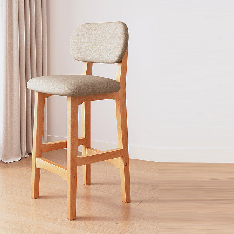 Japanese Wood PU Leather Bar Stool — Light Gray Leather Seat