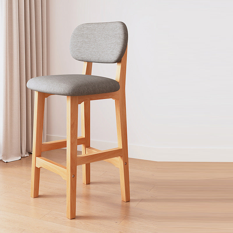 Japanese Wood PU Leather Bar Stool — Light Gray Seat