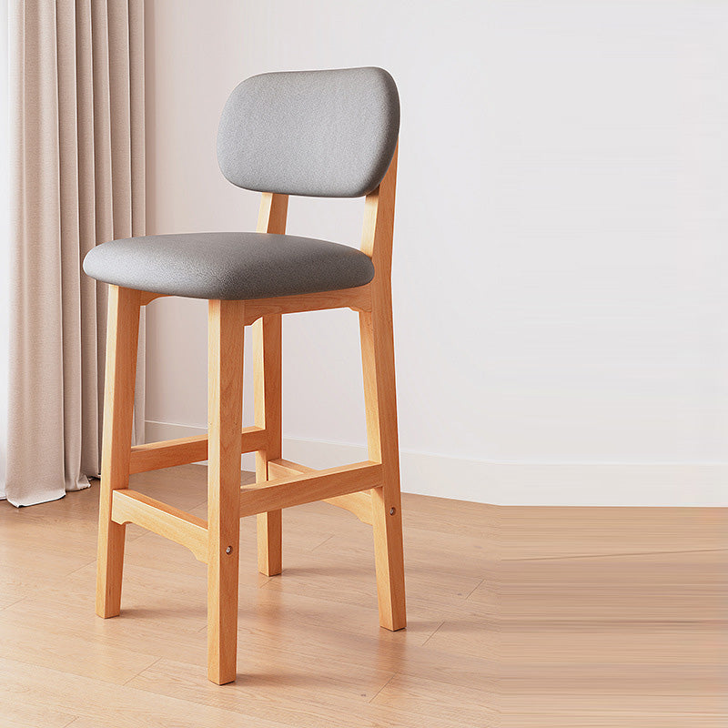 Japanese Wood PU Leather Bar Stool — Light Gray Seat