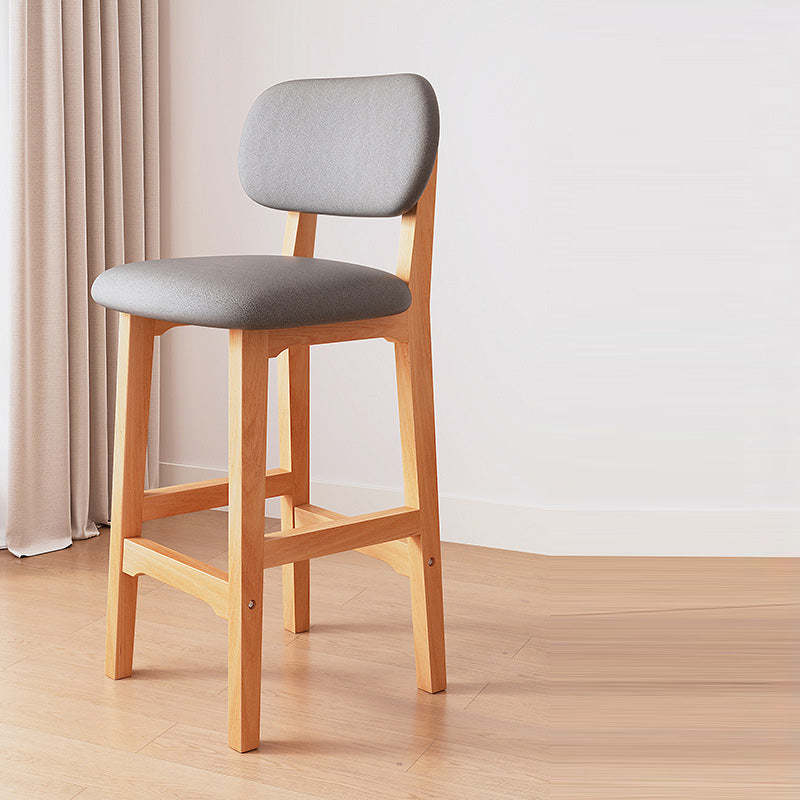 Japanese Wood PU Leather Bar Stool — Light Gray Seat