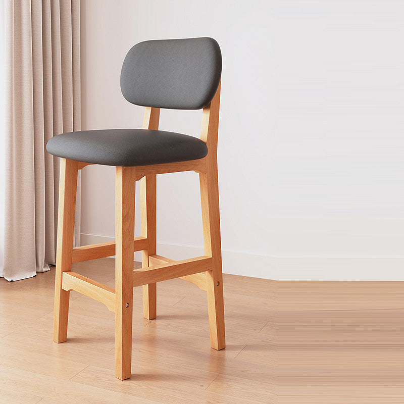 Japanese Wood PU Leather Bar Stool — Light Gray Fabric Seat