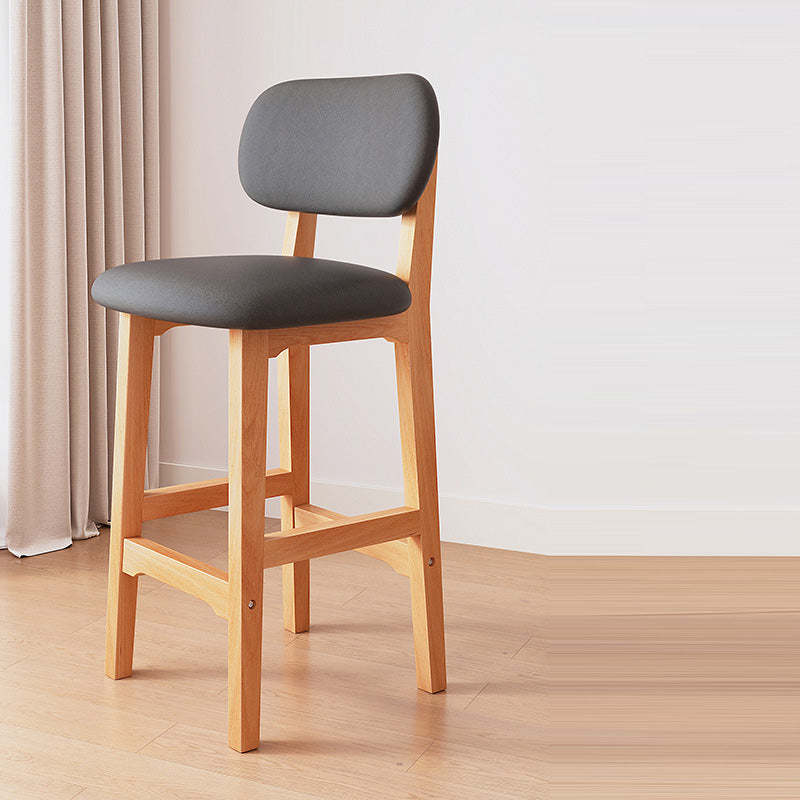 Japanese Wood PU Leather Bar Stool — Light Gray Fabric Seat