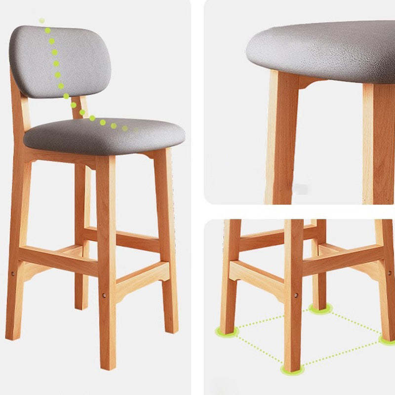 Japanese Wood PU Leather Bar Stool — Khaki Linen Seat