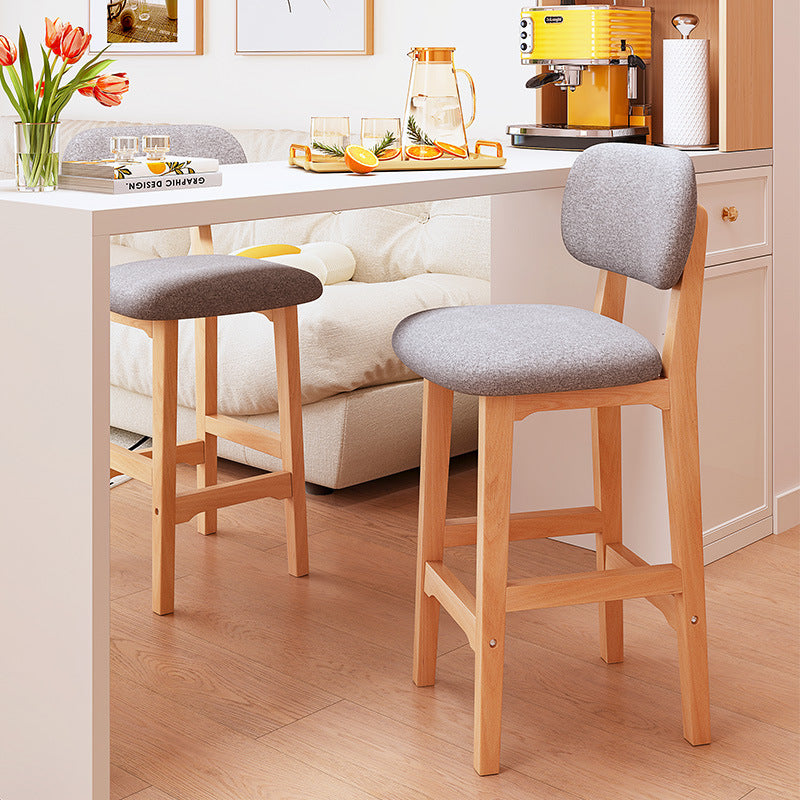 Japanese Wood PU Leather Bar Stool — Light Gray Fabric Seat