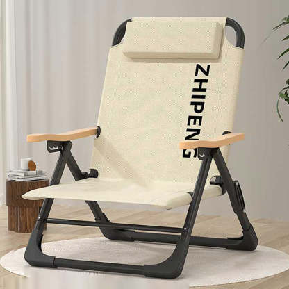 Contemporary Oxford Foldable Camping Chair — Yellow Cushion + Beech Wood Armrest + Memory Headrest