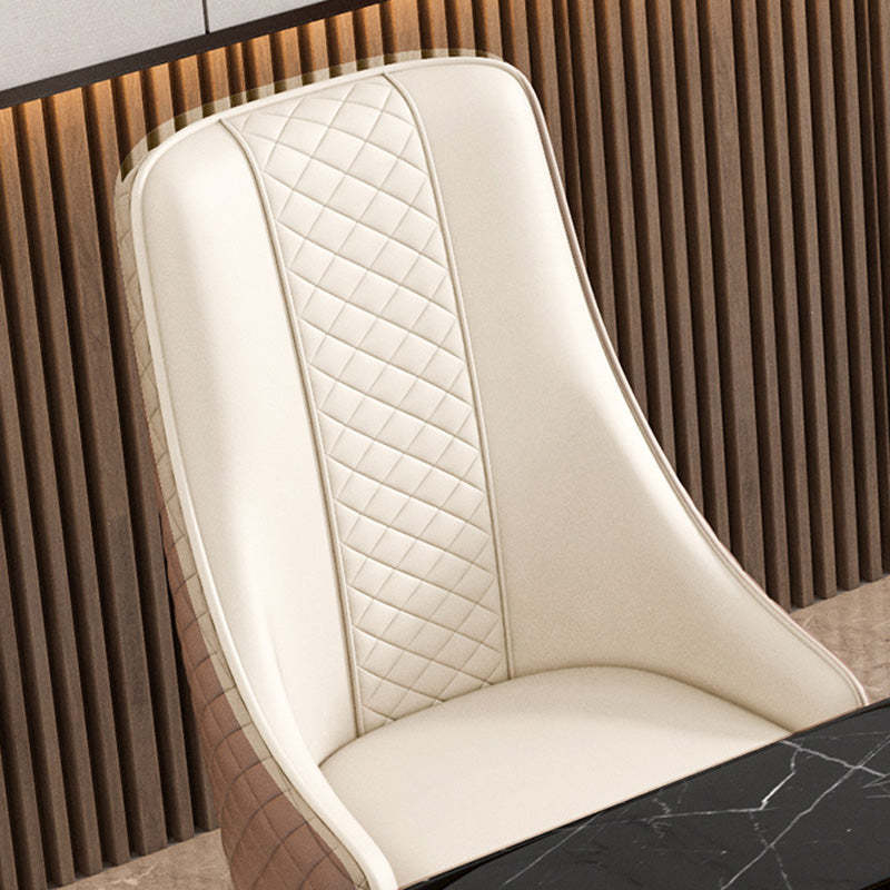 Luxury Curved Leather Steel Dining Chair — Beige + Khaki