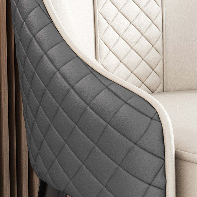 Luxury Curved Leather Steel Dining Chair — Beige + Orange