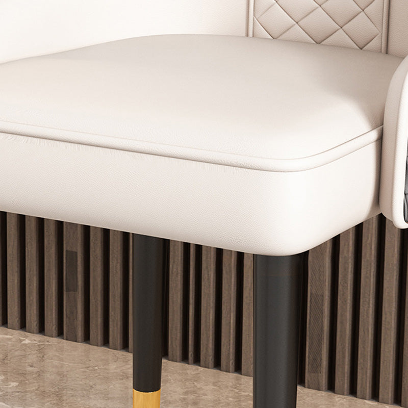 Luxury Curved Leather Steel Dining Chair — Beige + Dark Gray