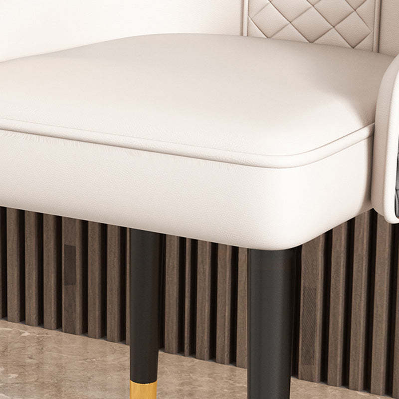 Luxury Curved Leather Steel Dining Chair — Beige + Dark Gray