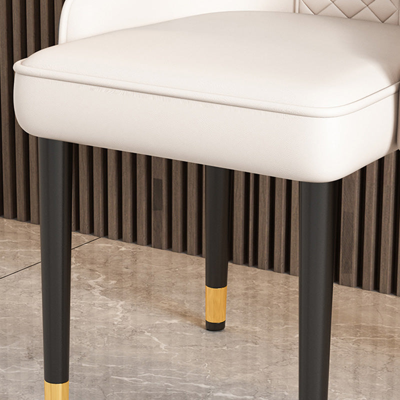 Luxury Curved Leather Steel Dining Chair — Beige + Black