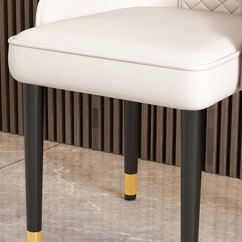 Luxury Curved Leather Steel Dining Chair — Beige + Black