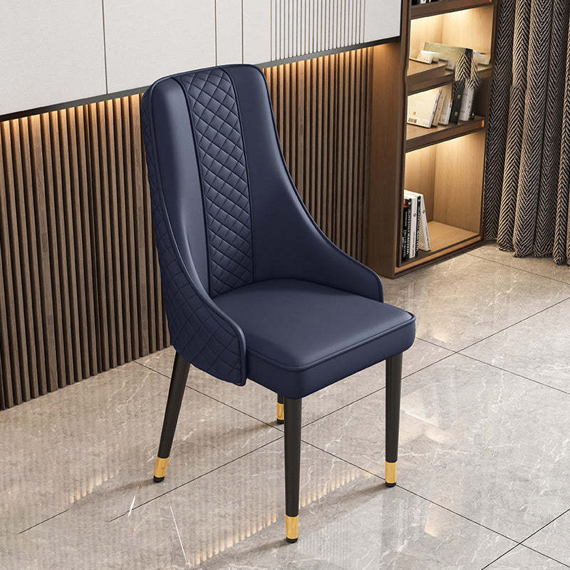 Luxury Curved Leather Steel Dining Chair — Dark Blue