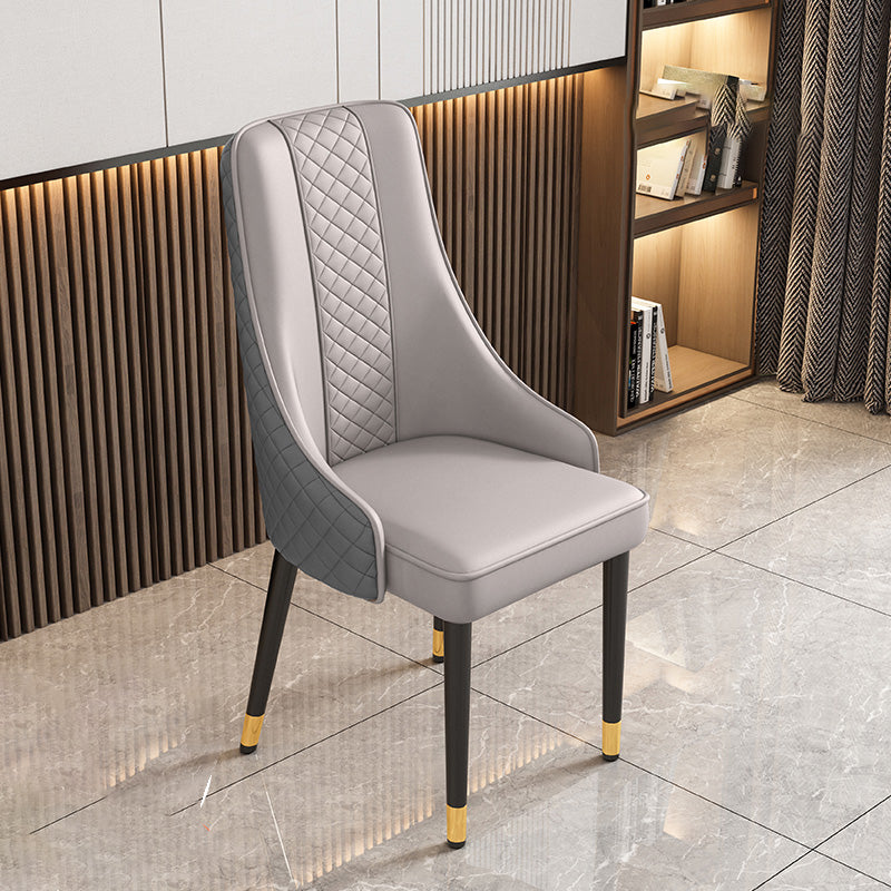 Luxury Curved Leather Steel Dining Chair — Light Gray + Dark Gray