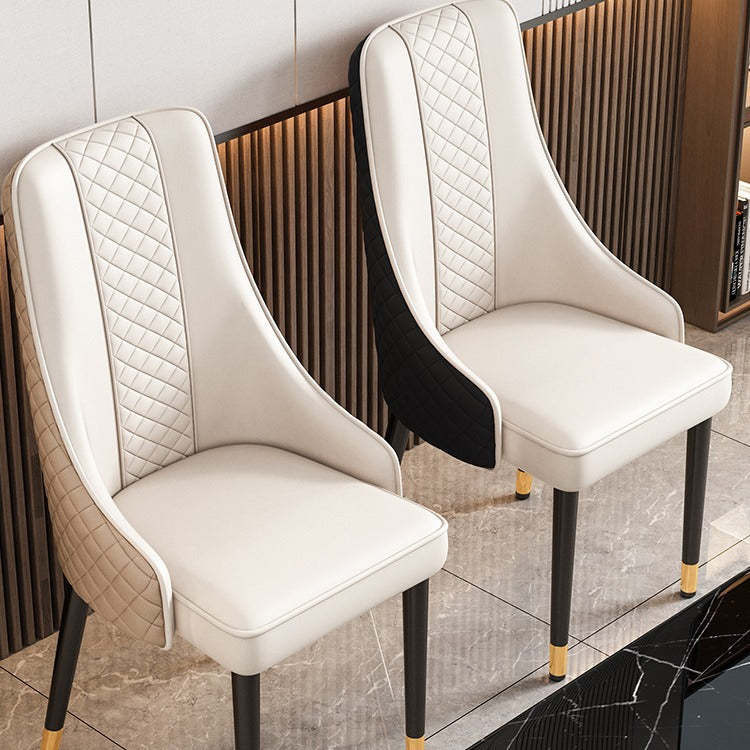 Luxury Curved Leather Steel Dining Chair — Warm Orange