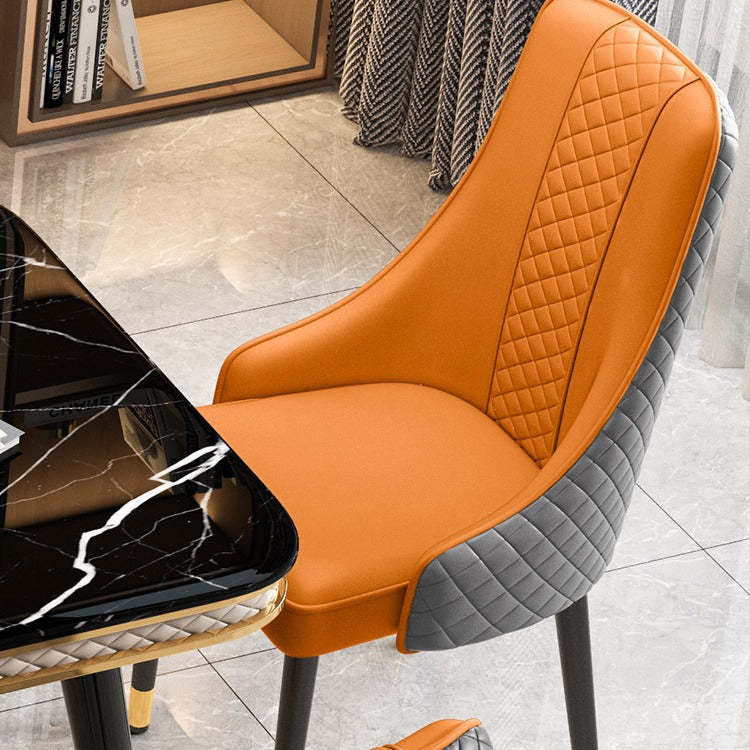 Luxury Curved Leather Steel Dining Chair — Dark Green