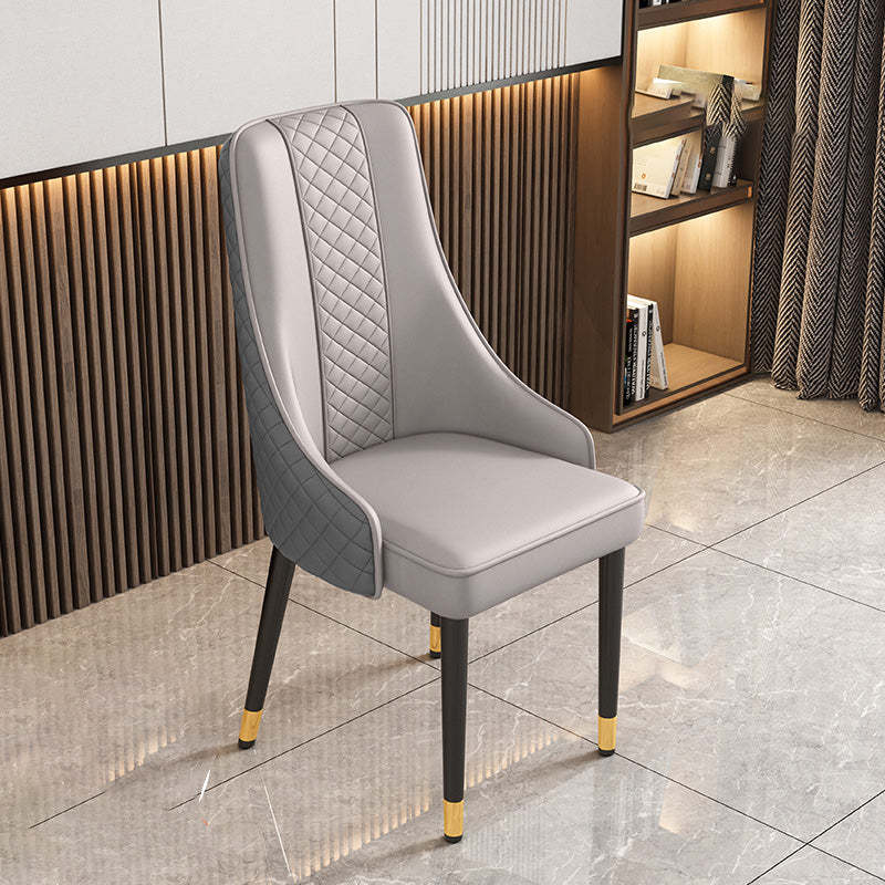 Luxury Curved Leather Steel Dining Chair — Light Gray + Dark Gray