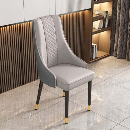 Luxury Curved Leather Steel Dining Chair — Light Gray + Dark Gray
